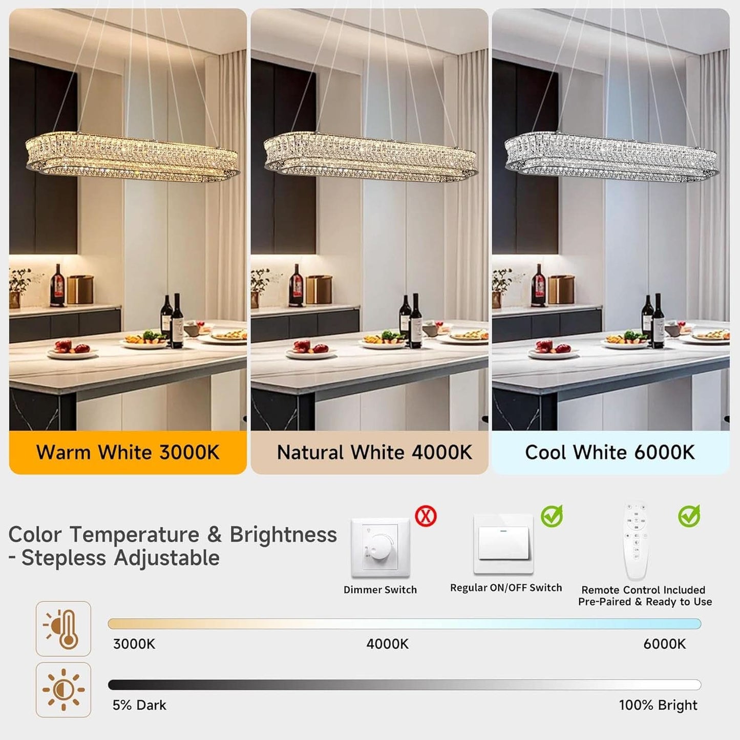 47" Rectangular Chrome Crystal Chandelier