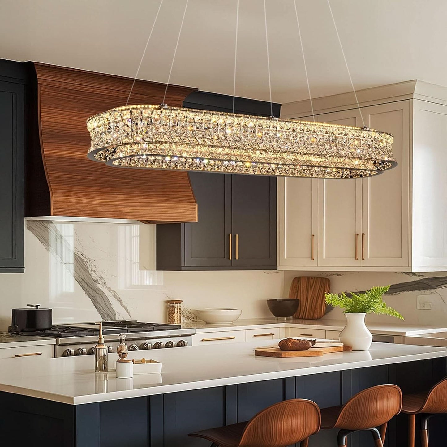 47" Rectangular Chrome Crystal Chandelier