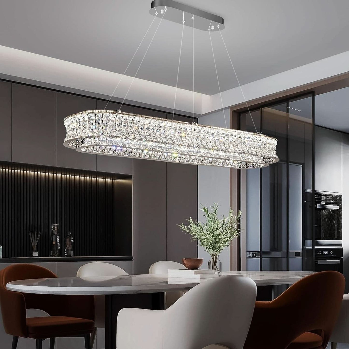 47" Rectangular Chrome Crystal Chandelier